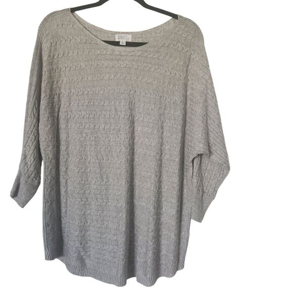 Market and Spruce Gray Knit Sweater Long Bat Sleeve Rounded Neck Size XL - Picture 1 of 8